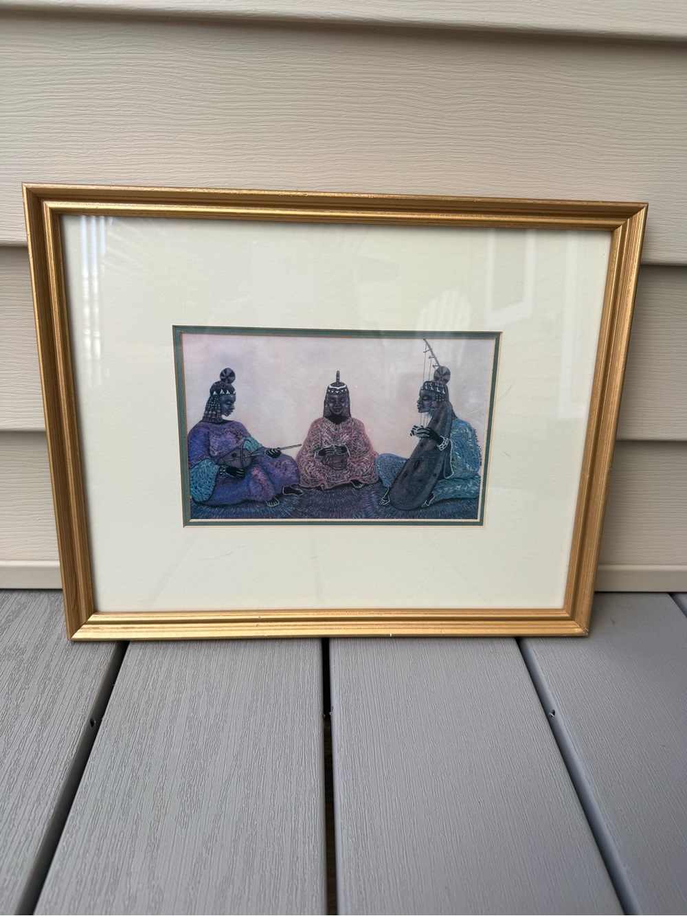 Vintage African Musicians Art Print Gold Frame Matted Wall Decor